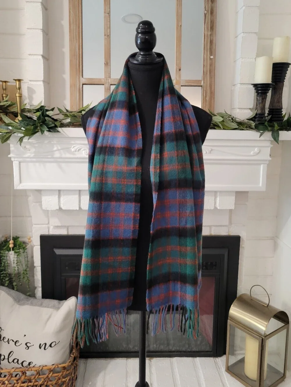 Clans of Scotland Blue & Green Tartan Plaid Lambswool Fringed Scarf Wrap